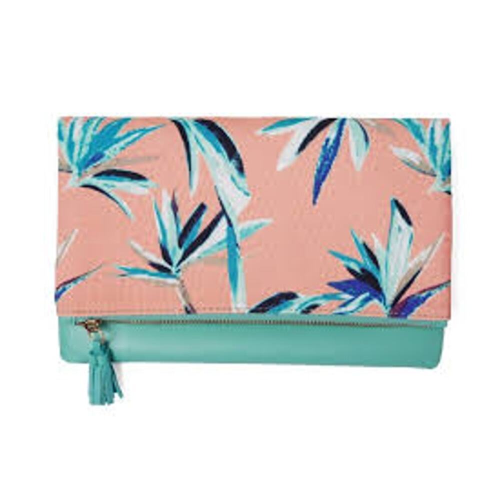 Rachel Pally Womens Clutch Wallet Purse Pink Teal Paradise Zipper